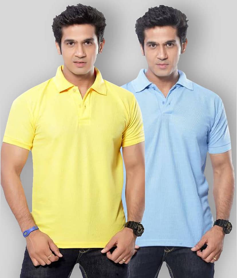 SKYRISE Pack of 2 Cotton Blend Slim Fit Solid Half Sleeves Men's Polo T Shirt ( Multicolor )