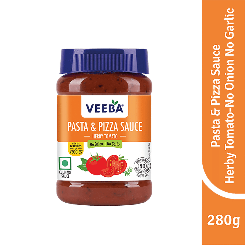 Veeba Pasta & Pizza Sauce - No Onion & No Garlic, 280 G Pet Jar