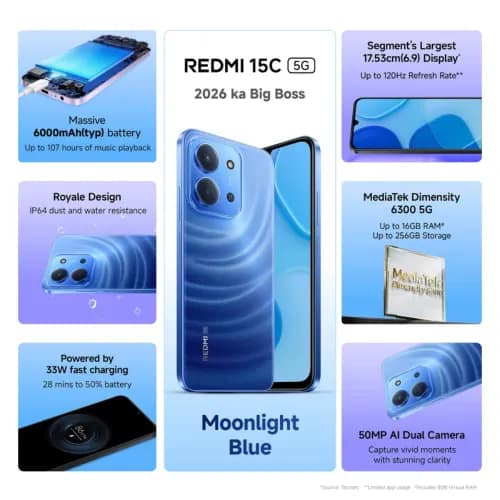 REDMI 15C (Moonlight Blue, 6GB RAM, 128GB Storage) view 2