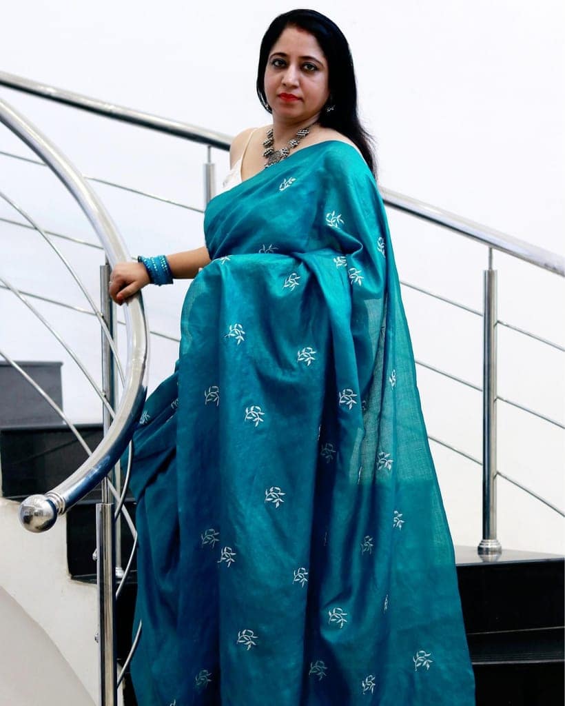 Silkmark Certified Pure Tussar Silk Embroidered Saree Rama Green Color with Embroidery Color Blouse (Tussar by Tussar)-3685 view 2