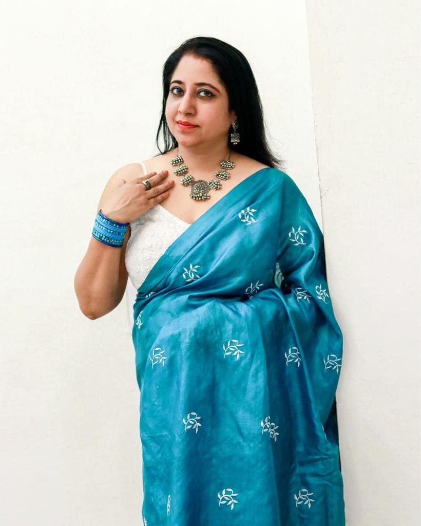 Silkmark Certified Pure Tussar Silk Embroidered Saree Rama Green Color with Embroidery Color Blouse (Tussar by Tussar)-3685 view 5
