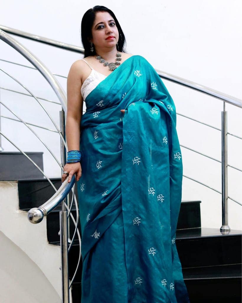 Silkmark Certified Pure Tussar Silk Embroidered Saree Rama Green Color with Embroidery Color Blouse (Tussar by Tussar)-3685 view 6