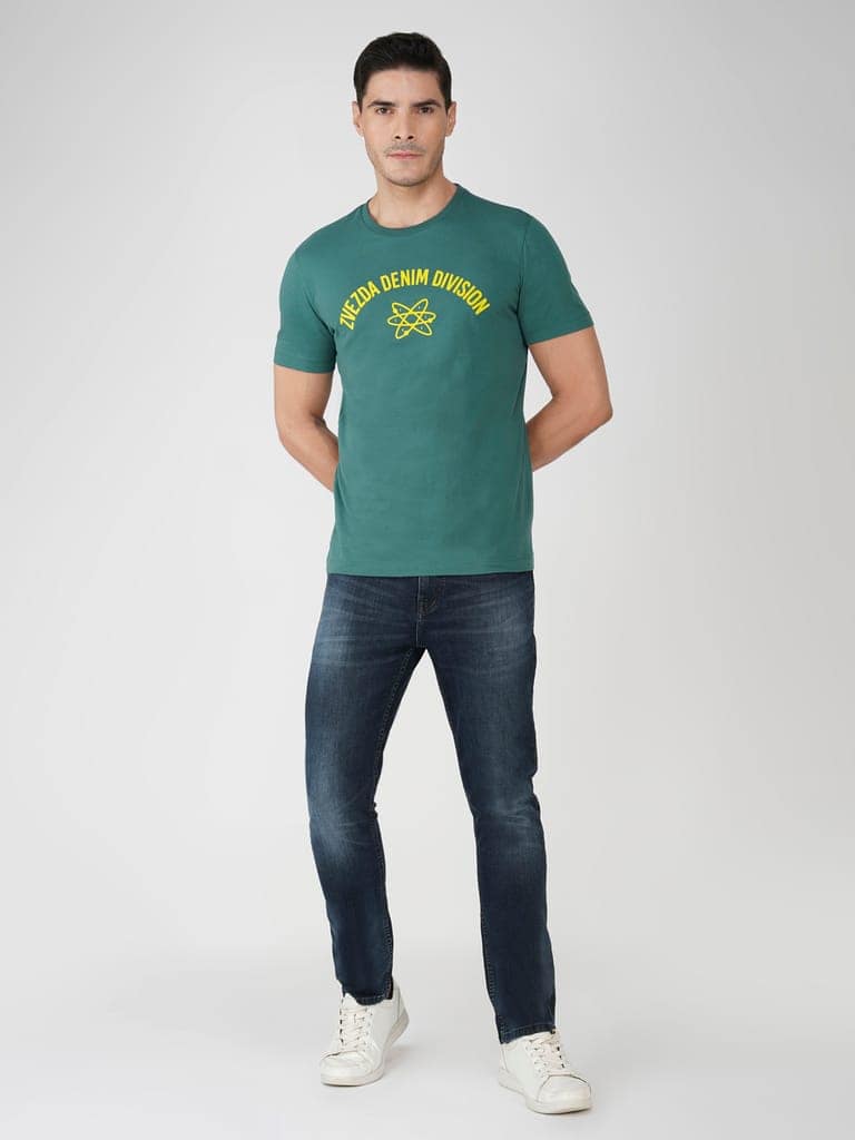 Men’s Everyday Wear Branded Pure Cotton Round Neck T-Shirt-Green view 5