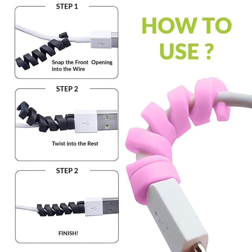 Essentials Spiral Cable Protector Cord Saver for Mac Charger, iPhone Charger, Wire Protector, Lightweight Durable Flexible Wire Winder for Charging Cables, Data Cables, Earphones, Pack of 12 view 5