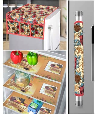 Crosmo Polyester Floral Printed Fridge Mat & Cover ( 64 18 ) Pack of 5 - Yellow