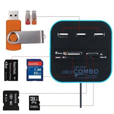 USB 2.0 Hub and All-in-One Card Reader | High-Speed Media Streaming Device | Multi-OS Compatible (Combo of 3) view 2