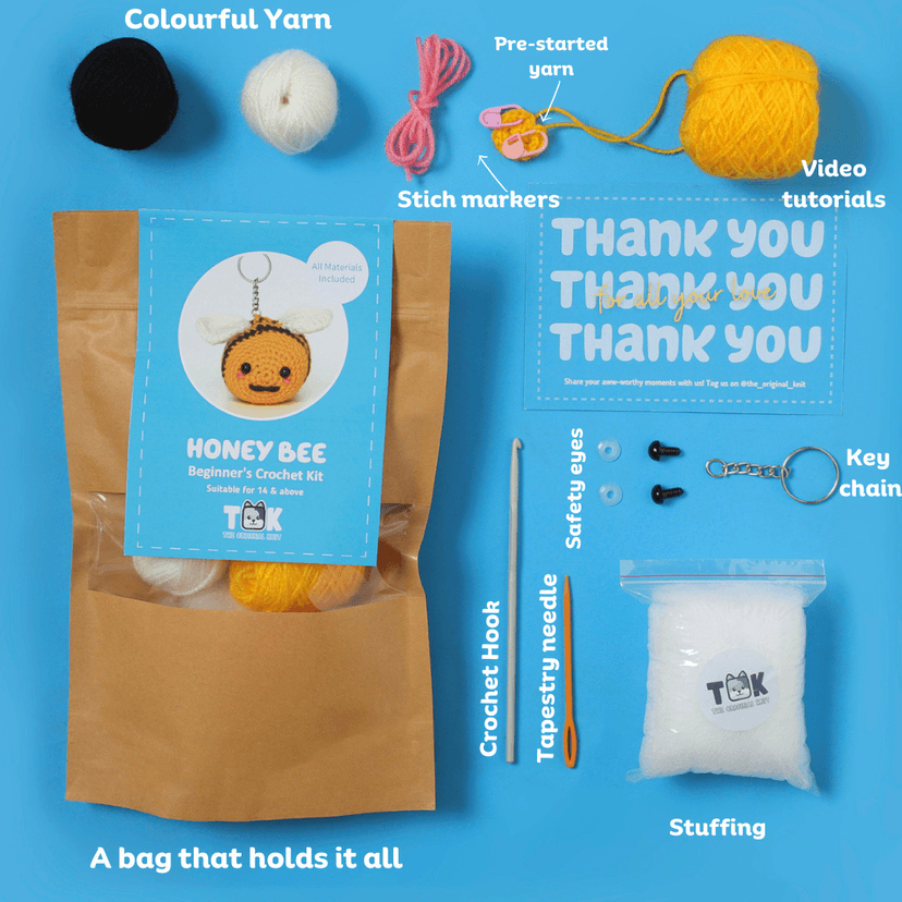 The Original Knit Beginner's Crochet Kit- Honey Bee - Yellow & Black view 2