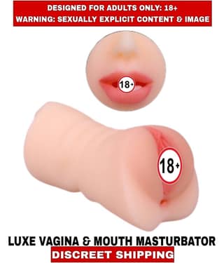 Premium Realistic Real Feel L U X E 2in1 Pocket Pussy Vagina and Mouth Double Side Silicon Satisfier For Men