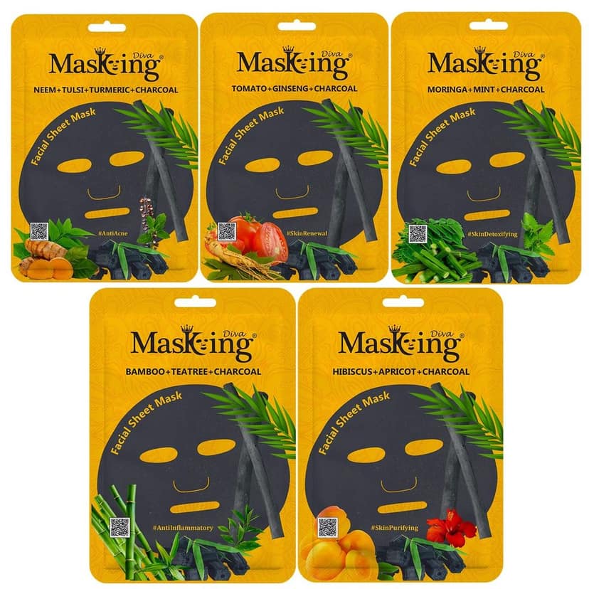MasKing Beauty Facial Sheet Mask, 7pcs | Charcoal Sheet Mask, 5pcs | For Brightening Skin, Glowing, Polishing, Soothing, Oil Control, Moisturising| Beauty Collection Pack |Combo Pack of 12 Sheet Mask view 3