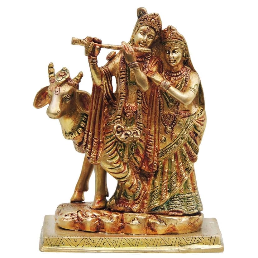 Brass Radha Krishna With Cow Idol - Divine Religious Showpiece, Height : 7.5 Inch (BSMAS400) view 2