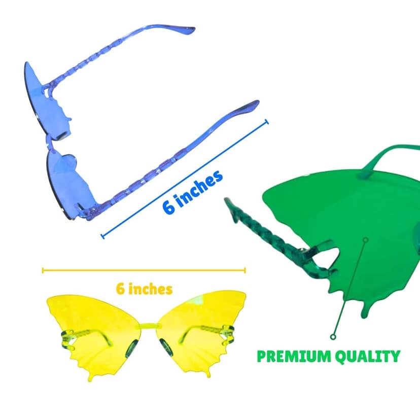 Butterfly Themed Multicolor Rimless Sunglases for Kids & Adults - 4PC view 2