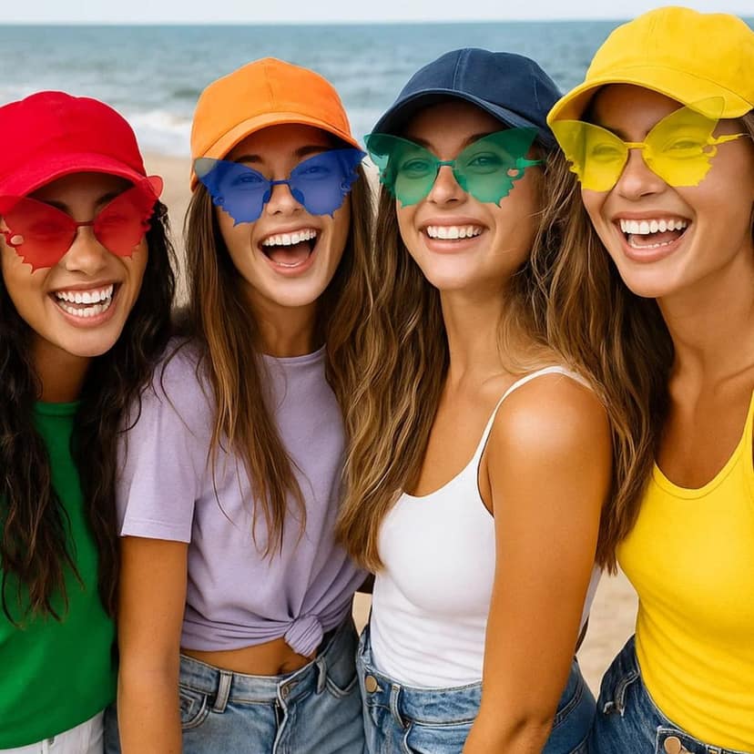 Butterfly Themed Multicolor Rimless Sunglases for Kids & Adults - 4PC view 4