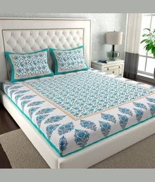 COZYKO Cotton 1 Double Bedsheet with 2 Pillow Covers ( Sea Green )
