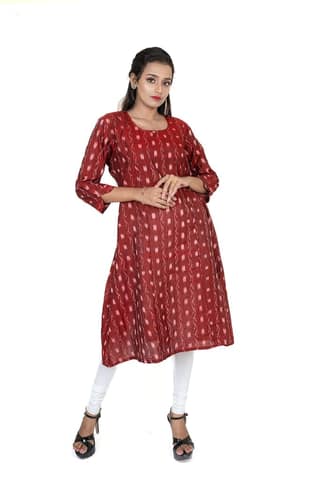 GHL GUENDICHA HAAT Sambalpuri Certified Handloom Women's Pure Cotton Round Neck Long Kurta