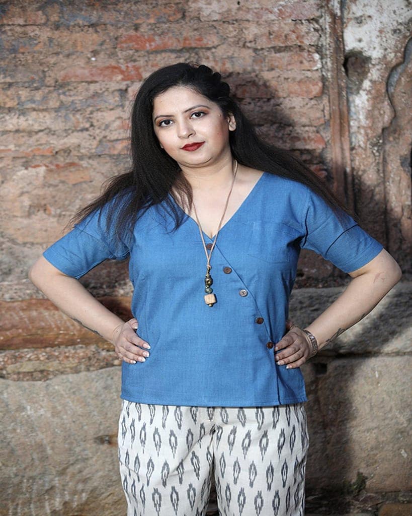 Blue Handwoven Organic Cotton Shirt view 3