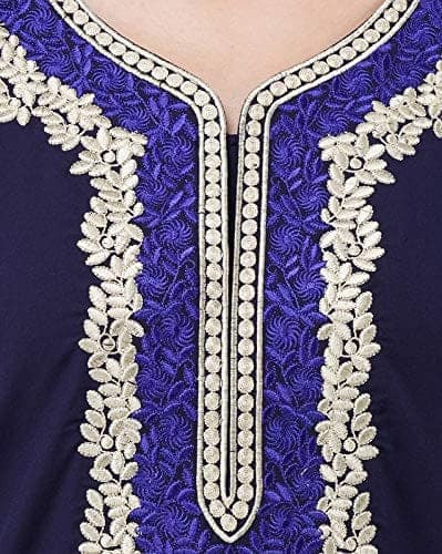 KOI SLEEPWEAR Premium Women White Contrast Embroidery Night Gown Lizzybizzy Cotton Nighty Maxi (Large, Navy Blue)� view 4