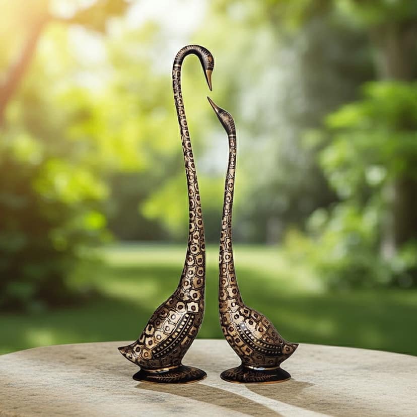 Copper Dotted Brass Duck Pair Decorative Showpiece Statue, Height : 30.8 Inch (ANMAS219 B)