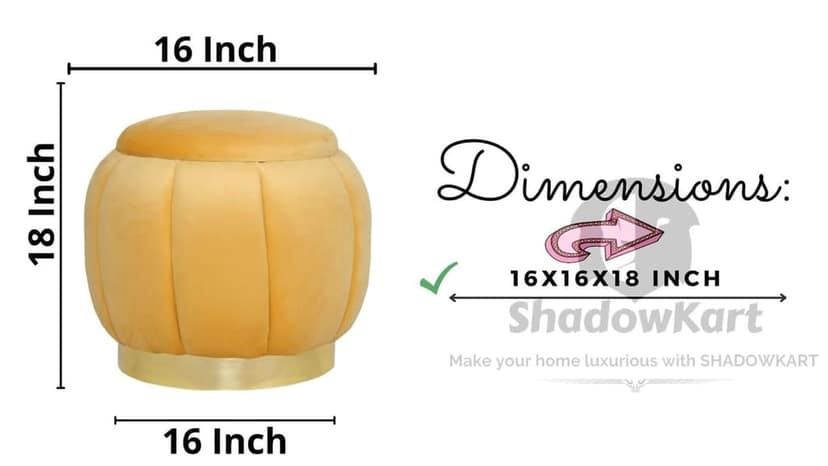 Shadowkart Pouffes Sitting Stool for Living Room, Make up Table Mudda Puffy Wooden Ottoman Stools, Pouffe Footstool, Poof for Room Decoration & Dressing Table, 16x16x18 Inch view 2