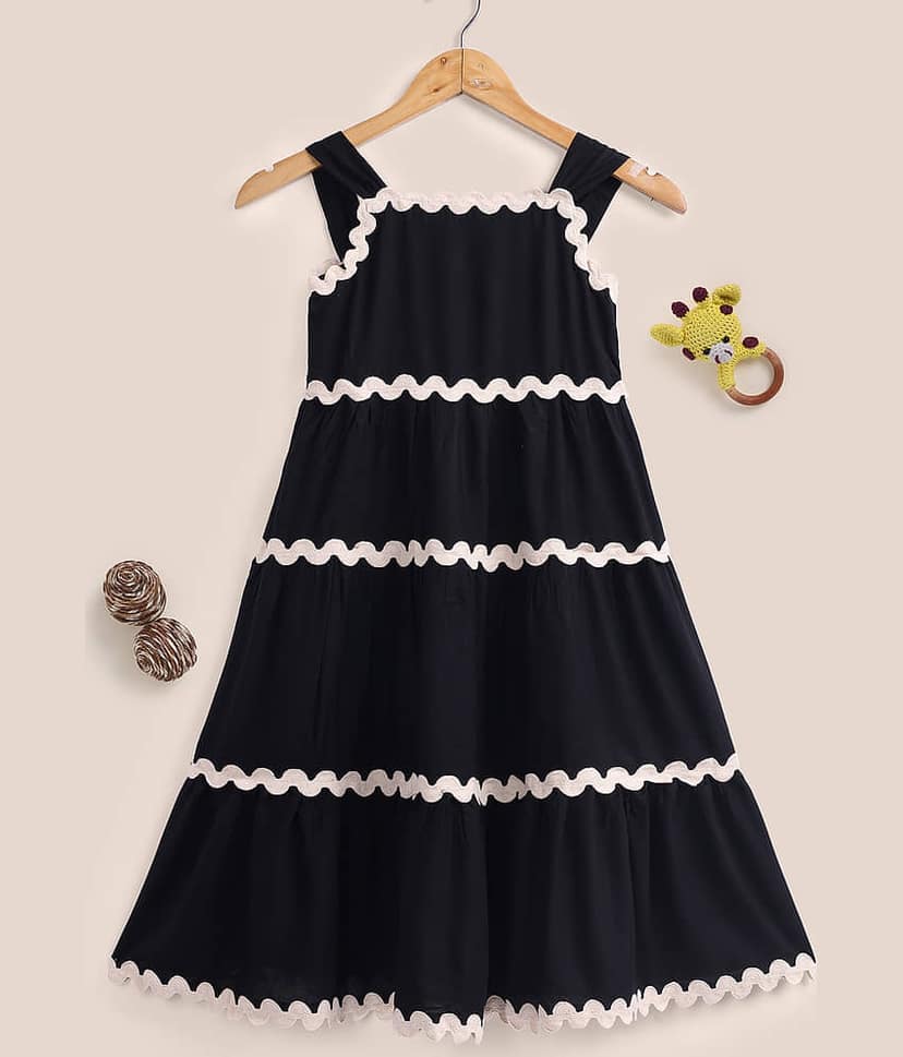 Lazy Shark Cotton Blend Dress For Girls ( Pack of 1 , Black ) view 2