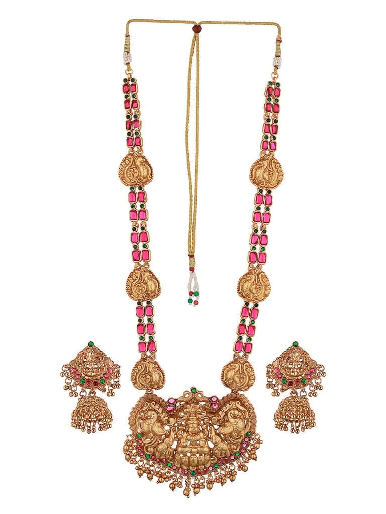 Gold Plated Stone Studded Laxmi ji Long jewellery set view 3