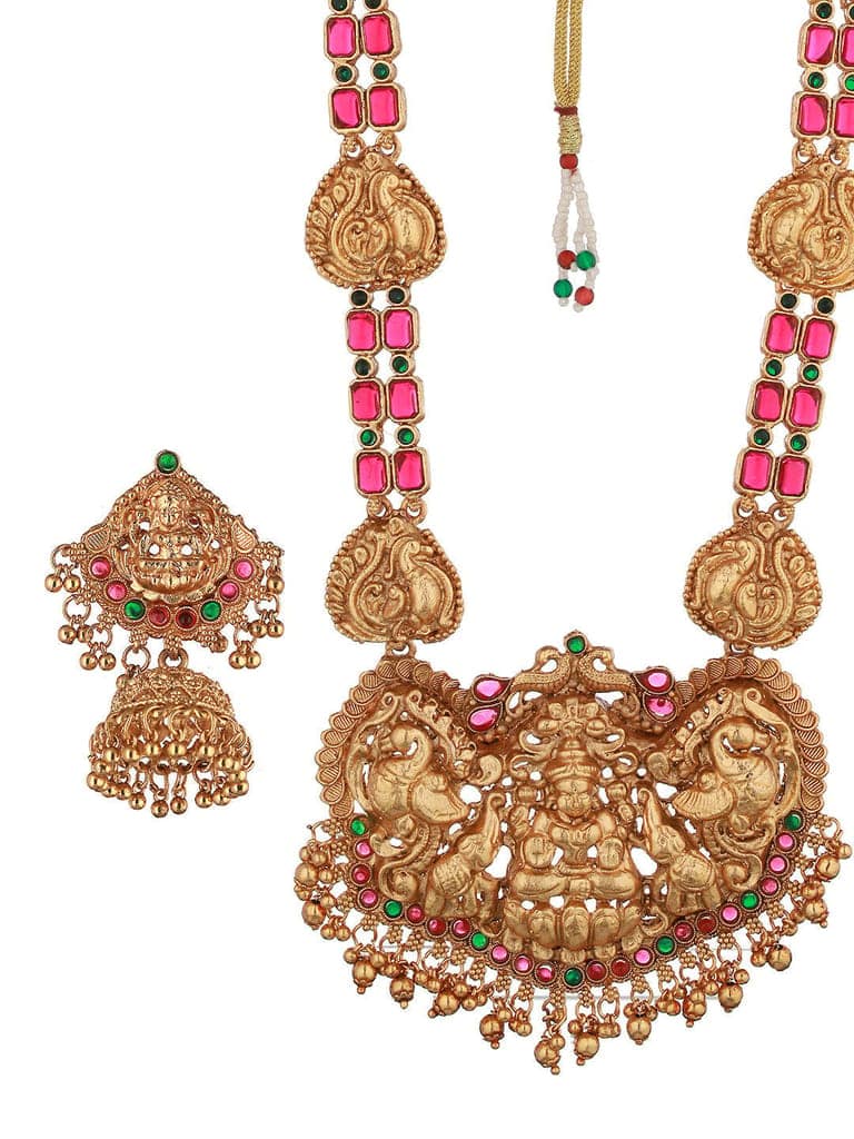 Gold Plated Stone Studded Laxmi ji Long jewellery set view 6