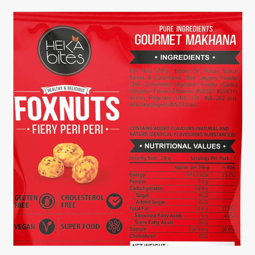 Heka Bites Roasted Fox Nuts Fiery Peri Peri 80g (Pack of 3) view 5