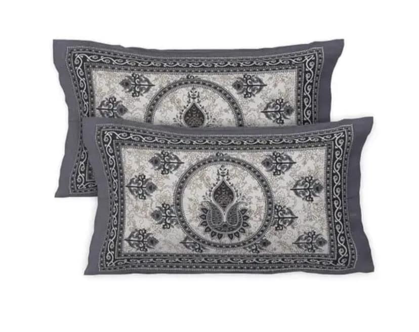 King Size Soft Cotton Bedsheet with 2 Pillow Covers,180TC. 90*100 inches | Black & White Floral Printed Double Bed Sheet | Elegant Cotton Bedding Set view 2