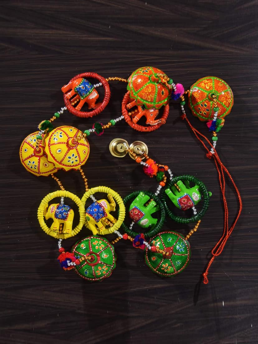 DreamKraft 'Rajasthani' Elephant Ring with Umbrella Door Hangings Wall Art for Main Door/Living Room Home Decor(107 cm) - Set of 2 view 2