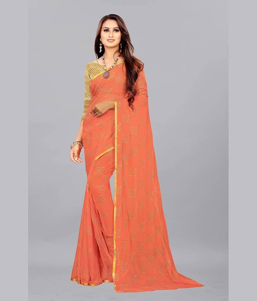 Rhey Chiffon Printed Saree With Unstitched Blouse Piece ( Mint Green )