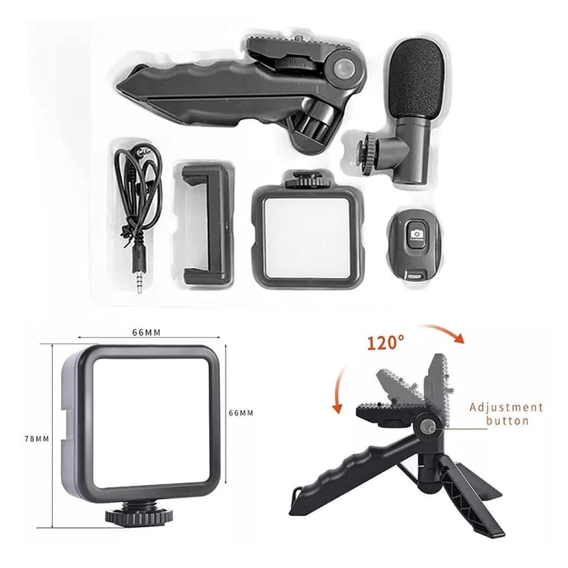 Vlogging Kit for Video Making with Mic Mini Tripod Stand, LED Light & Phone Holder Clip for Making Videos view 10