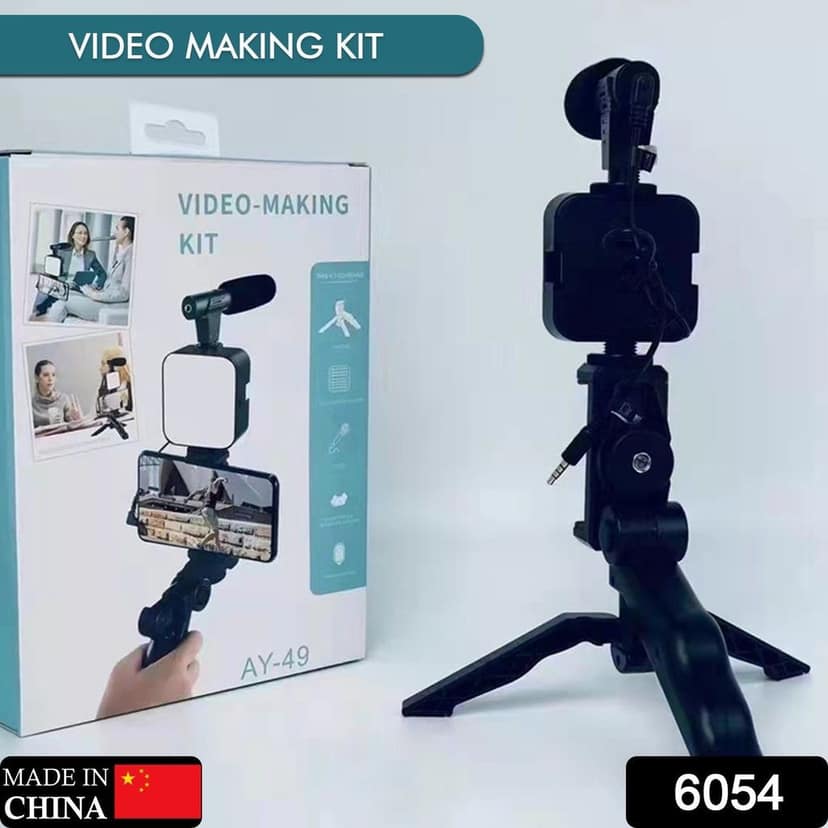 Vlogging Kit for Video Making with Mic Mini Tripod Stand, LED Light & Phone Holder Clip for Making Videos view 2