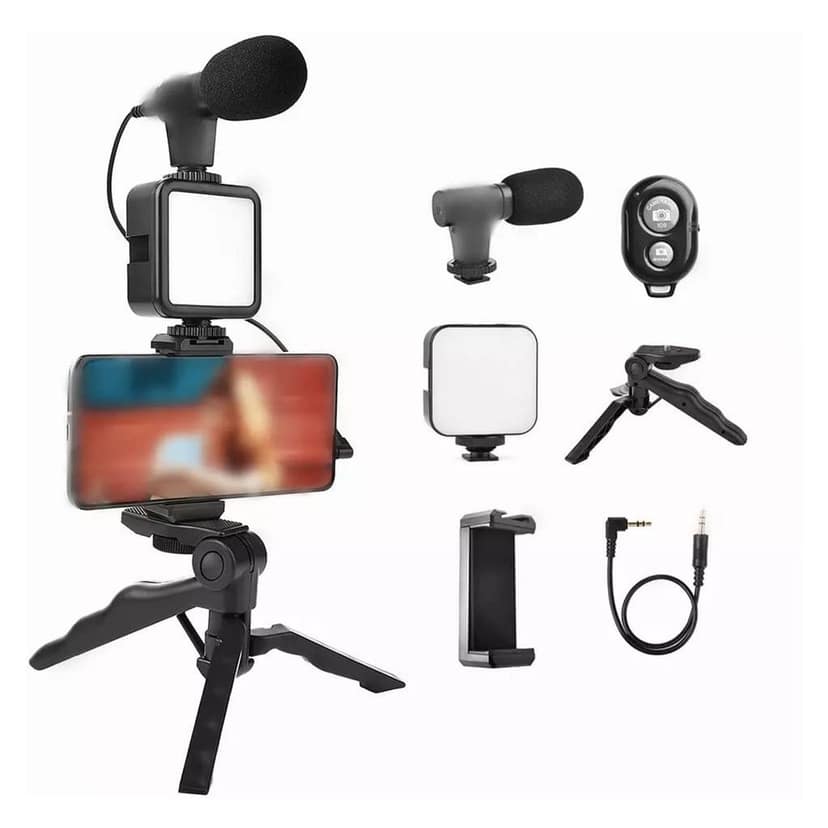 Vlogging Kit for Video Making with Mic Mini Tripod Stand, LED Light & Phone Holder Clip for Making Videos view 4