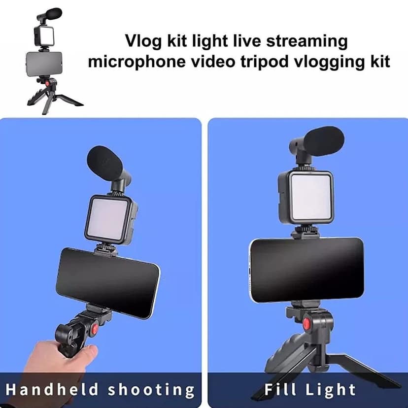Vlogging Kit for Video Making with Mic Mini Tripod Stand, LED Light & Phone Holder Clip for Making Videos view 5