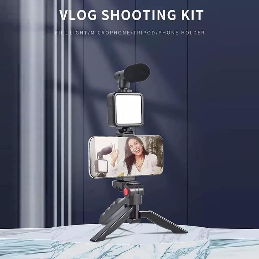Vlogging Kit for Video Making with Mic Mini Tripod Stand, LED Light & Phone Holder Clip for Making Videos view 7
