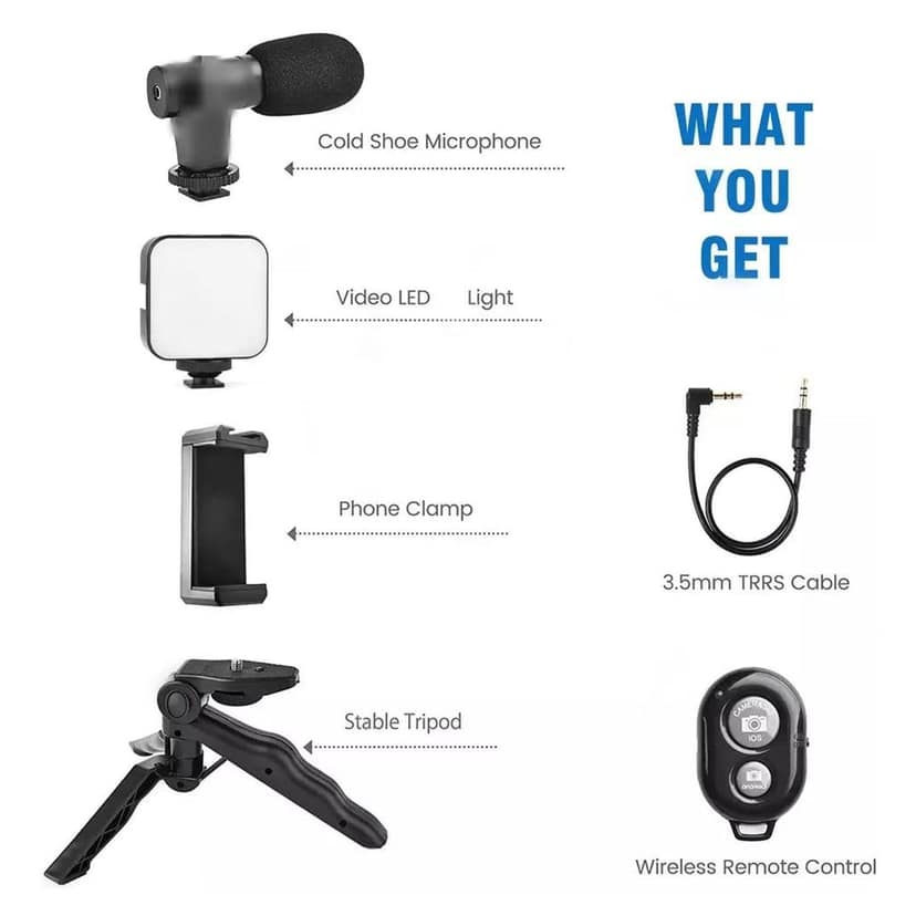 Vlogging Kit for Video Making with Mic Mini Tripod Stand, LED Light & Phone Holder Clip for Making Videos view 8