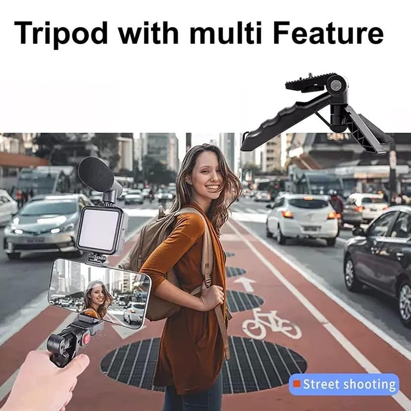 Vlogging Kit for Video Making with Mic Mini Tripod Stand, LED Light & Phone Holder Clip for Making Videos view 9