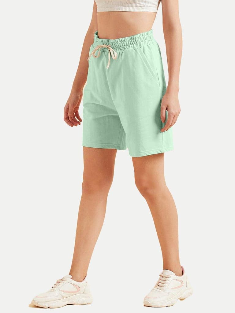 Womens Sea green Solid Shorts view 3