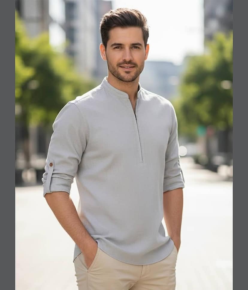 UNI VIBE Cotton Blend Plain Shirt Style Kurta For Men ( White )