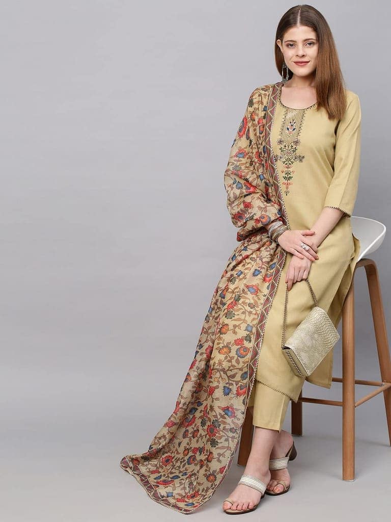 Buy & Try Rayon Kurta Pant Set with Dupatta | Kurti Set with Embrodry Work for Wedding, Party & Festival. view 7