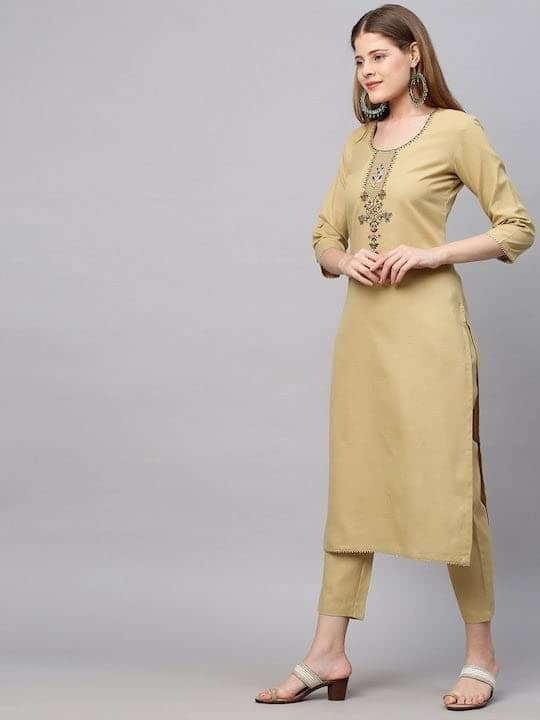 Buy & Try Rayon Kurta Pant Set with Dupatta | Kurti Set with Embrodry Work for Wedding, Party & Festival. view 8