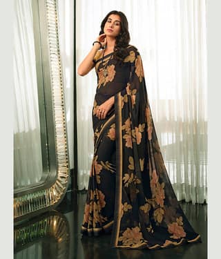 BLEESBURY Georgette Printed Saree With Unstitched Blouse Piece ( Lime Green )