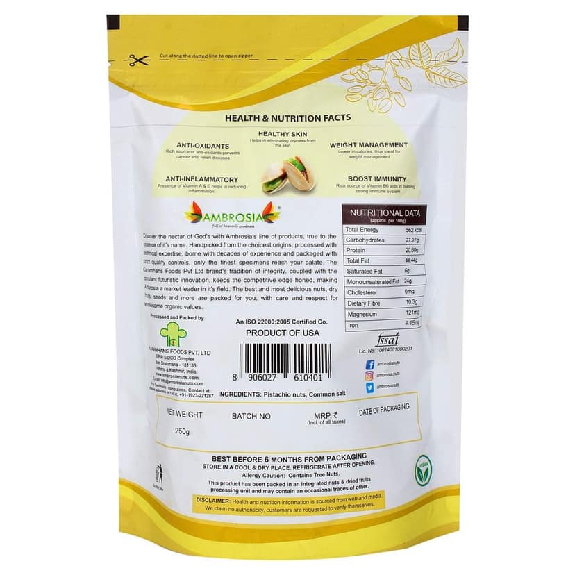 Ambrosia California Roasted & Salted Pistachios 250 g view 4