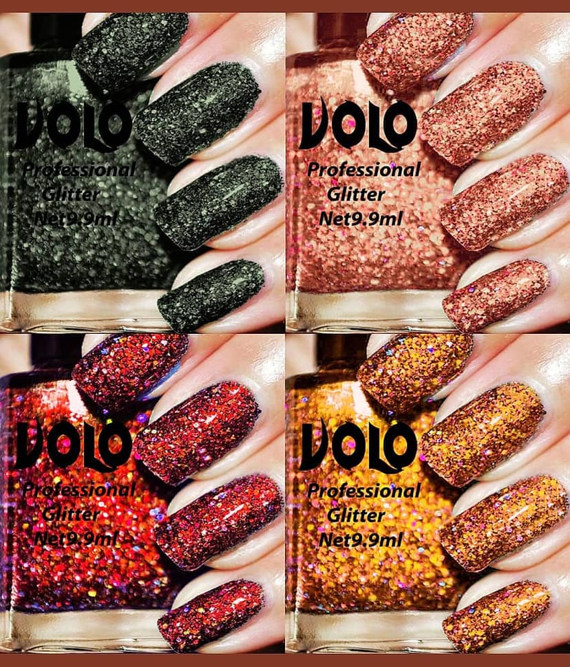 VOLO Professionally Used Glitter Shine Nail Polish Grey,Peach,Red Orange Pack of 4 39 mL view 2
