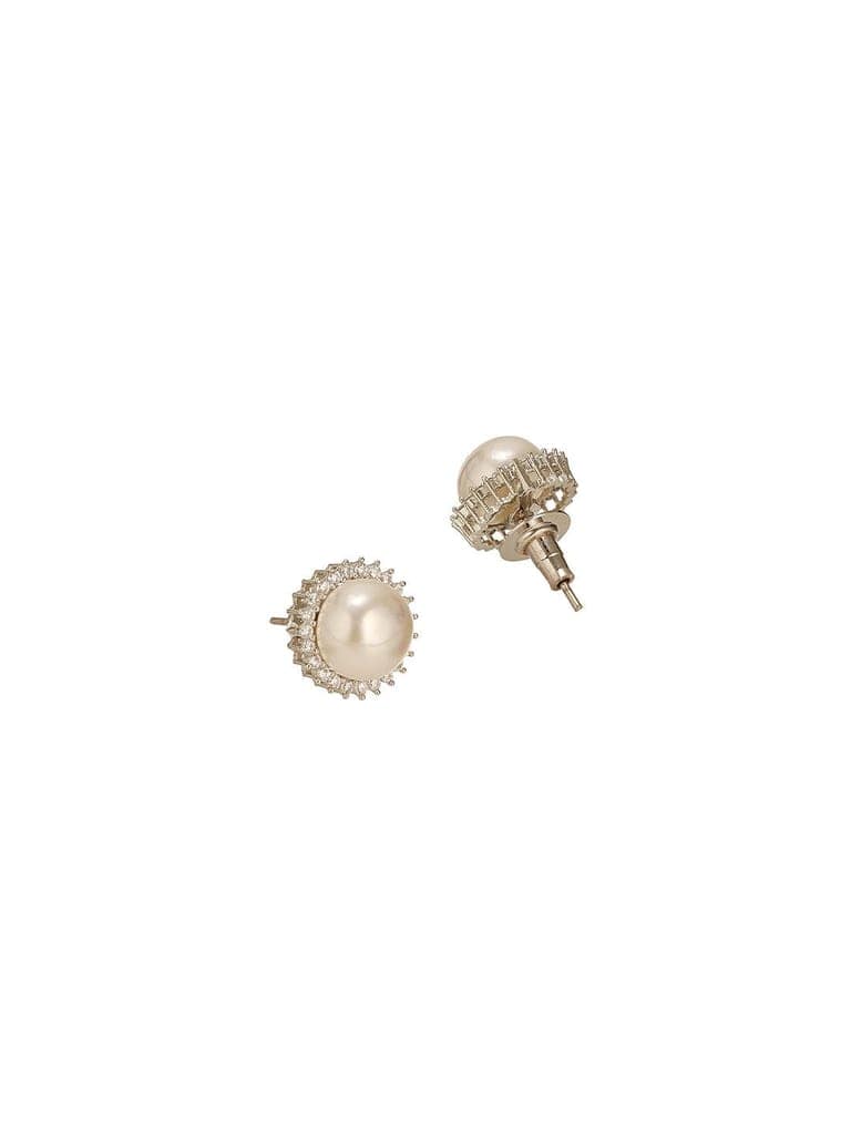 White Rhodium AD & Pearl Studded Classic Minimal Solitaire Studds Earrings view 8
