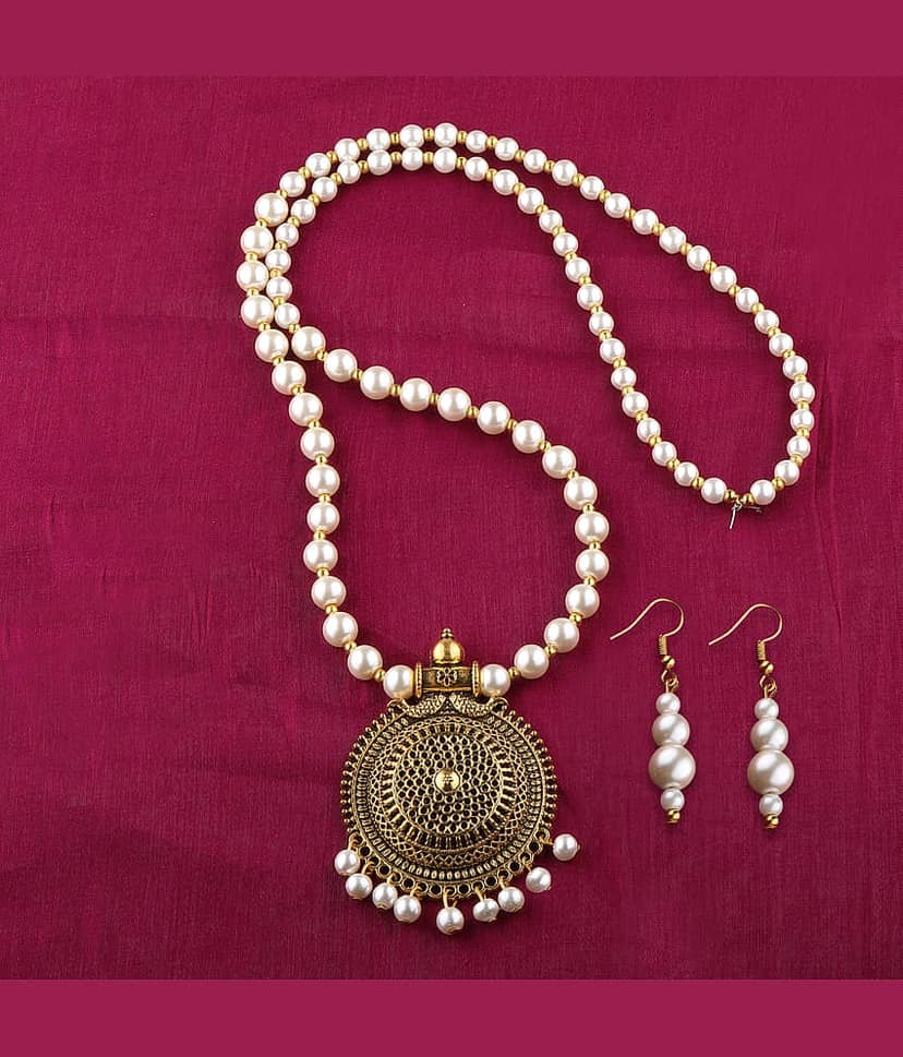 Silver Shine - White Pearls Necklace Set ( Pack of 1 )