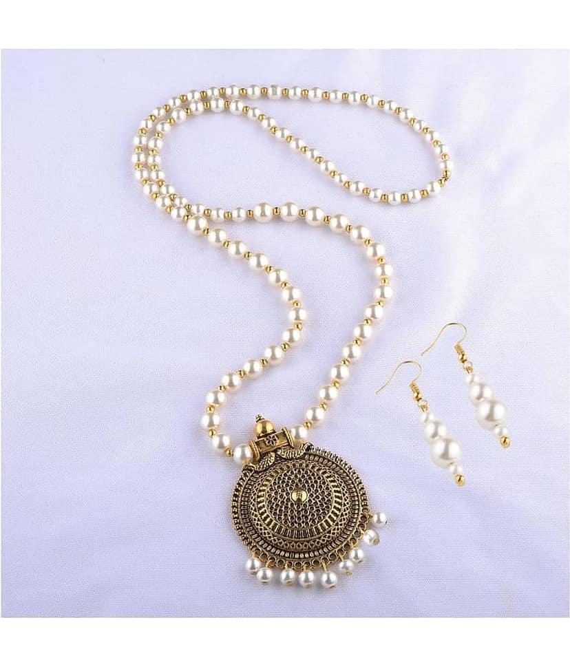 Silver Shine - White Pearls Necklace Set ( Pack of 1 ) view 2