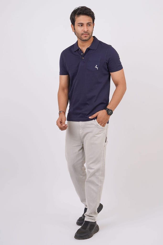 Men's Blue Solid Polo T-Shirt view 3