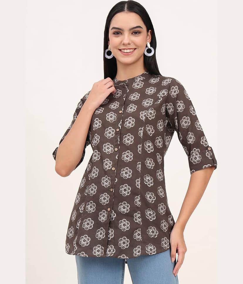 Divena Women's Cotton A-Line Top ( Grey )