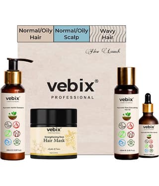 VebixProfessional HairCare Regimen -Ayurvedic 4 Product Vedix Hair Kit -For All Hair - Lotus AntiHairfall Shampoo + Anti HairFall Neem Oil + Hair Keratin Mask & Hair Growth Serum