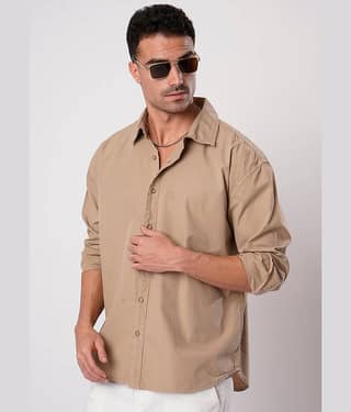 Bene Kleed 100% Cotton Oversized Fit Solids Full Sleeves Men's Casual Shirt - Beige ( Pack of 1 )
